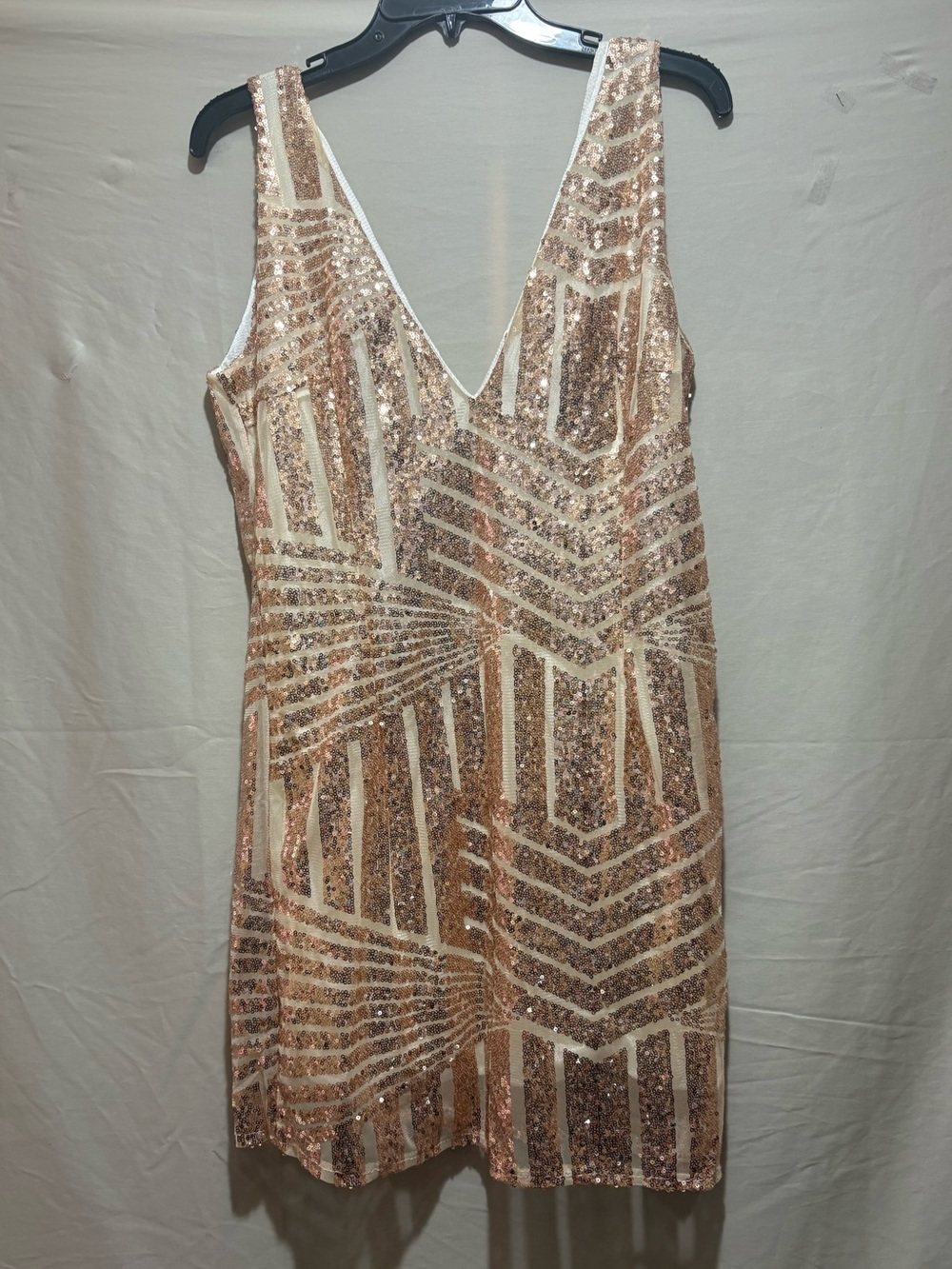 Rose Gold Sequin V-Neck Mini Dress - Picture 3 of 7
